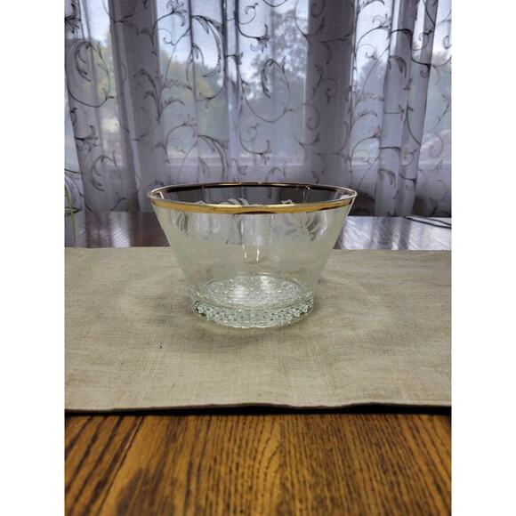 Vintage Glass Ice Bowl Bucket , Grapevine Etched, Gold Trim, Serving Dish - Picture 1 of 5
